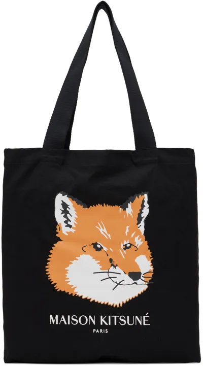 Maison Kitsuné Black Fox Head Tote In P199 Black