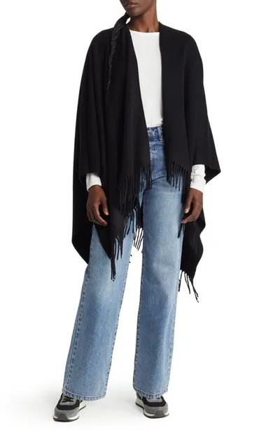 Rag & Bone Fringed Cashmere Ruana In Black