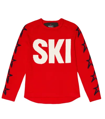 Perfect Moment Kids' Ski-print Crew Neck Jumper In Red