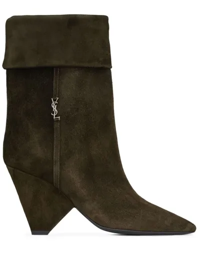 Saint Laurent Liz 85 Luxor Suede Mid-calf Boots In Sabble Brown