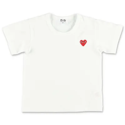 Comme Des Garçons Babies'  Play T-shirt Bianca In Jersey Di Cotone In Bianco