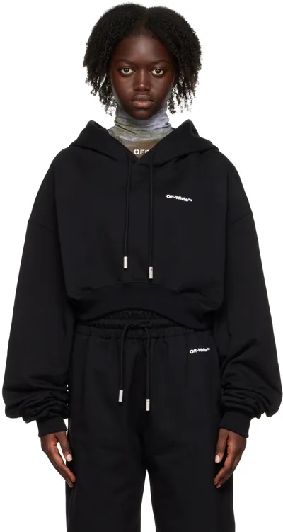 Off-white Embroidered-logo Cropped Hoodie In Black,white