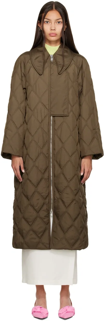 Ganni Ripstop Quilt Coat In Green