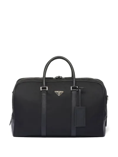 Prada Triangle Logo-patch Duffel Bag In Black