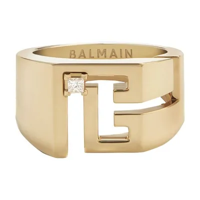 Balmain 18kt Yellow Gold Labyrinth Pb Diamond Signet Ring