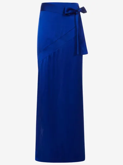 Tom Ford Bow-waist Satin Maxi Skirt In Blue