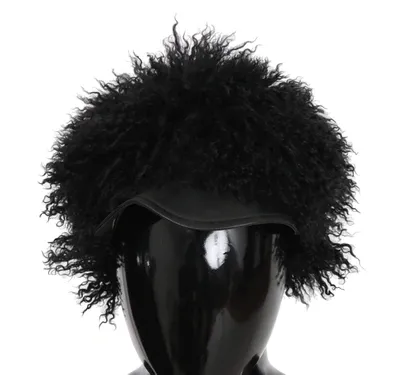 Dolce & Gabbana Black Tibet Lamb Fur Leather Gatsby Hat