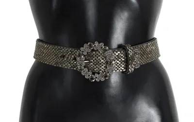 Dolce & Gabbana Crystal Buckle Sequined Waist Belt In Gray