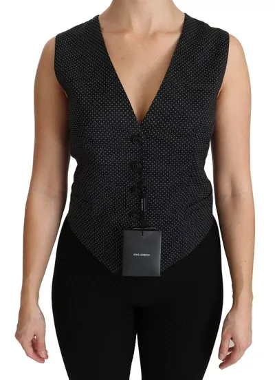 Dolce & Gabbana Black Dotted Waistcoat Vest Blouse Top