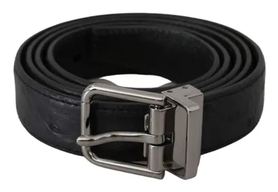 Dolce & Gabbana Black Exotic Skin Pattern Silver Buckle Belt