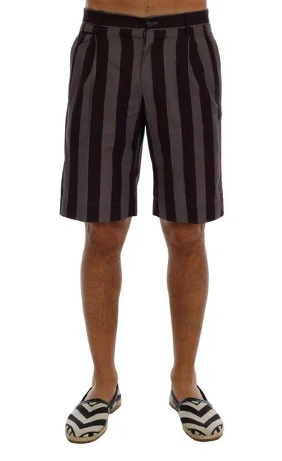 Dolce & Gabbana Gray Purple Striped Cotton Shorts In Multicolor