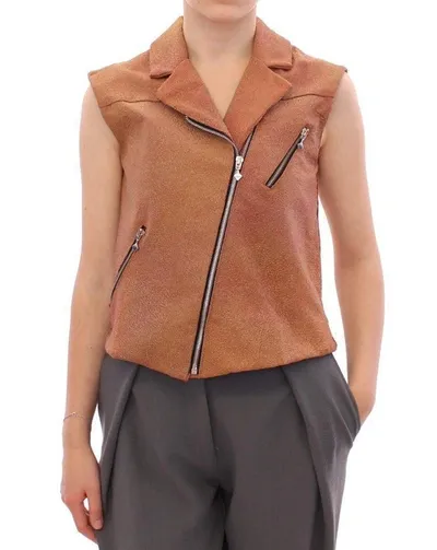 La Maison Du Couturier Leather Jacket Vest In Brown