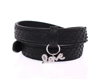 Nialaya Snakeskin Cz Love 925 Silver Bracelet In Black