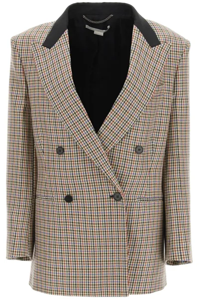 Stella Mccartney Meya Jacket In Houndstooth Wool In Beige Rust (beige)