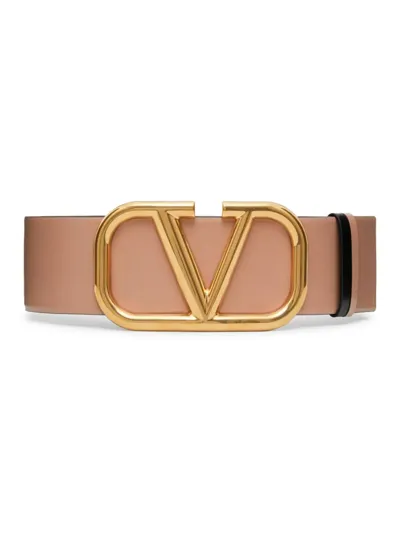 Valentino Garavani Reversible Vlogo Signature Glossy Calfskin Belt In Smokey Brown