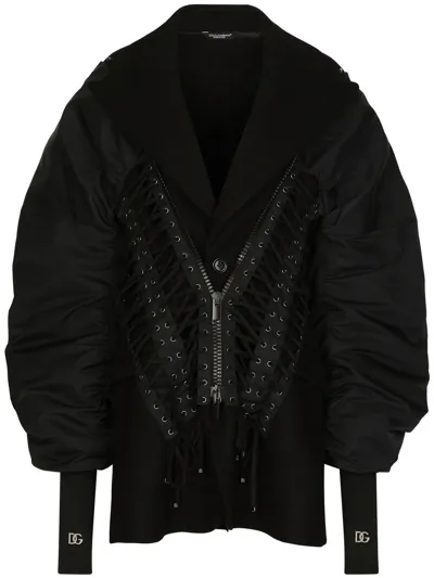 Dolce & Gabbana Lace-up Bomber Jacket In Black