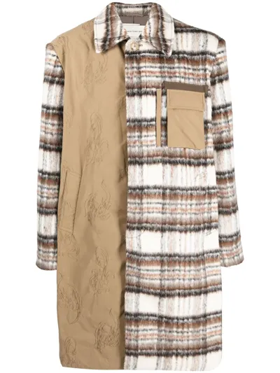 Feng Chen Wang Tartan Patchwork Shirt Coat In Braun