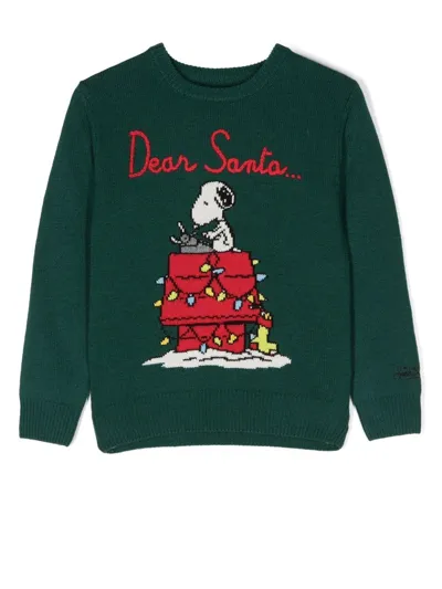 Mc2 Saint Barth Kids' Snoopy Dear Santa Crew-neck Jumper In Green