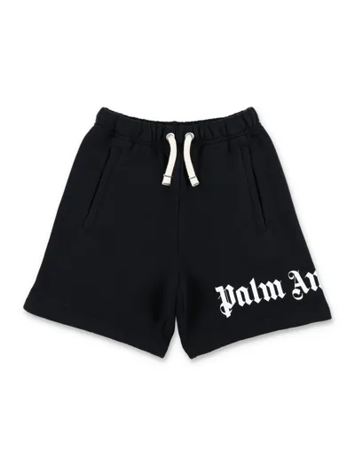 Palm Angels Kids' Logo-print Elasticated-waist Cotton Sweat Shorts 4-12 Years In Black White