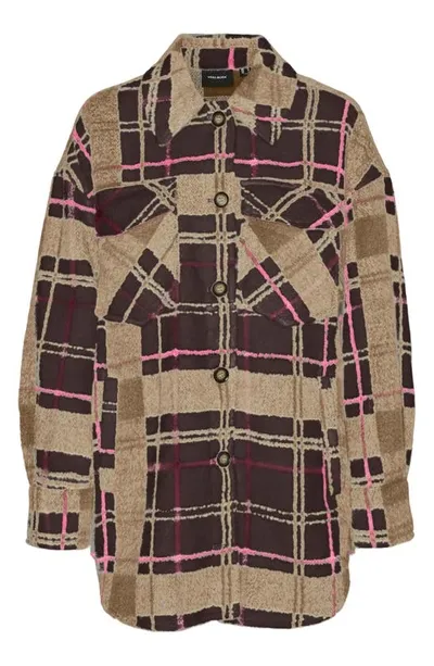 Vero Moda Leslie Check Lonline Jacket In Hot Pink Checksblacktigers