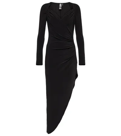 Norma Kamali Asymmetric Drop-shoulder Gown In Black