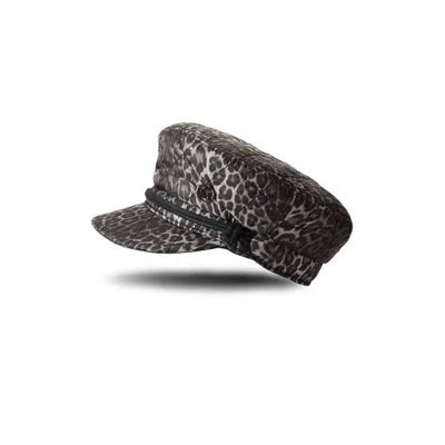 Maison Michel Brown Abby Leopard Print Baker Boy Hat