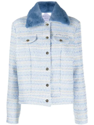 Madison.maison Faux Fur-collar Tweed Jacket In Blue