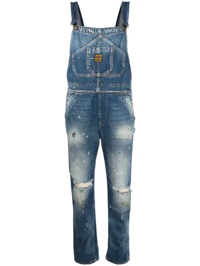 Washington Dee Cee Paint-splattered Distressed Dungarees In Blue