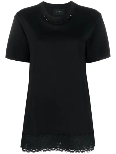 Simone Rocha Lace-trimmed T-shirt In Black