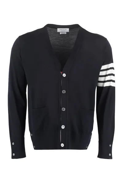 Thom Browne Merino Wool Cardigan In Blue