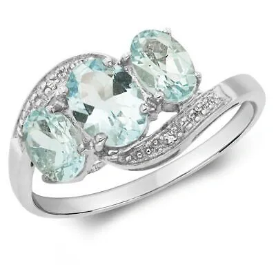 Pre-owned So 0.0066ct Diamant & Aquamarin Ring Grössen J-q