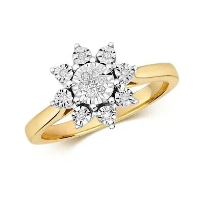 Pre-owned So 0.07ct Diamant Illusion Haufen Ring Grössen J-q Gelbgold