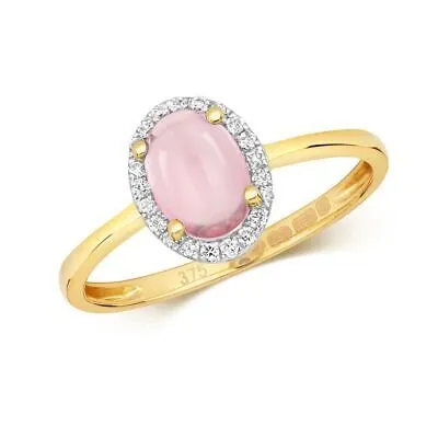 Pre-owned So 0.0 Diamant & Rose Quarz Cabochon Ring Grössen J-q Gelb Gold