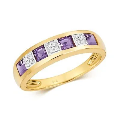 Pre-owned Eternity Diamant & Amethyst  Ring Grössen J-q Gelbgold Vergoldet