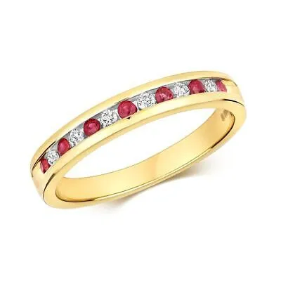 Pre-owned Eternity 0.22ct Diamant & Rubin Halb  Ring Grössen J-q Gelbgold