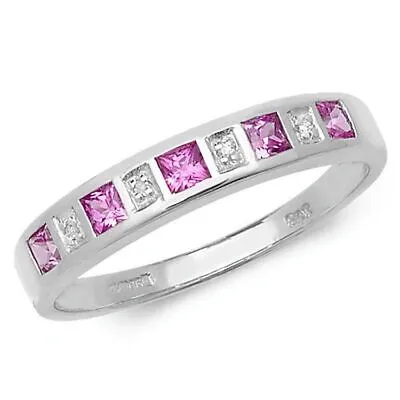 Pre-owned So 0.013ct Diamant & Rosa Saphir Ring Grössen J-q