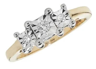 Pre-owned Eternity 0.10ct Diamant 3 Stein Illusion Set Ring Grössen J-q Gelbgold