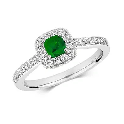 Pre-owned Emerald 0.30ct Diamant Klaster Kissen  Ring Grössen J-q