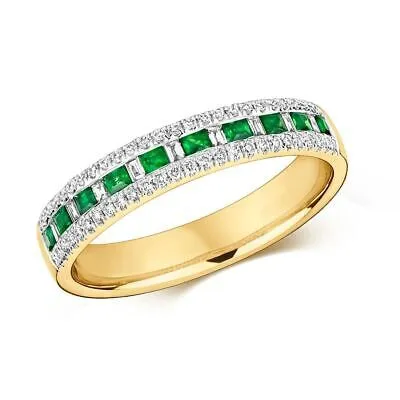 Pre-owned Emerald 0.07ct Diamant Ewigkeit Mit  Ring Grössen J-q Gelbgold