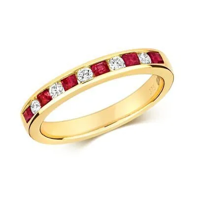 Pre-owned Eternity 0.16ct Diamant  Rubin Ring Grössen J-q Gelbgold