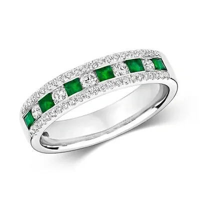 Pre-owned Emerald 0.17ct Diamant Ewigkeit  Ring Grössen J-q