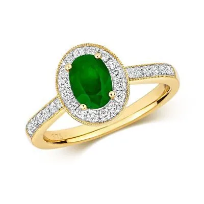 Pre-owned Emerald 0.25ct Diamant Klaster Oval  Ring Grössen J-q Gelbgold