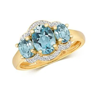 Pre-owned So Diamant & Licht Schweizer Blau Topas Ring Grössen J-q Gelbgold