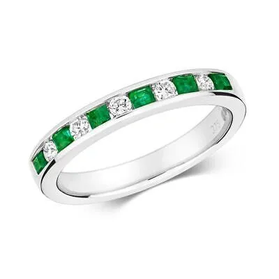 Pre-owned Emerald 0.16ct Diamant Ewigkeit  Ring Grössen J-q Weissgold Punziert