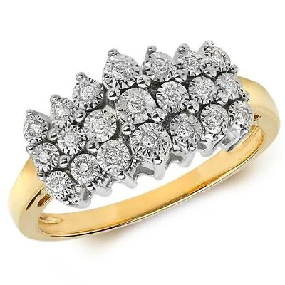 Pre-owned Eternity 0.11ct 3 Reihen Illusion Set Ring Grössen J-q Gelbgold