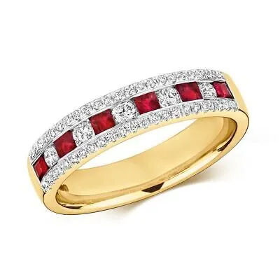 Pre-owned Eternity 0.17ct Diamant  Rubin Ring Grössen J-q Gelbgold