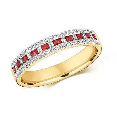 Pre-owned Eternity 0.07ct Diamant  Mit Rubin Ring Grössen J-q Gelbgold