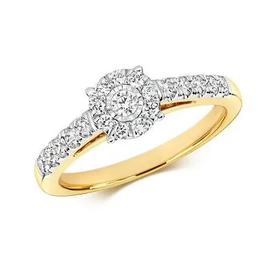 Pre-owned So 0.50ct Diamant Illusion Litaire Ring Grössen J-q Gelbgold