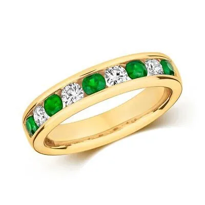 Pre-owned Emerald 0.37ct Diamant Ewigkeit  Ring Grössen J-q Gelbgold