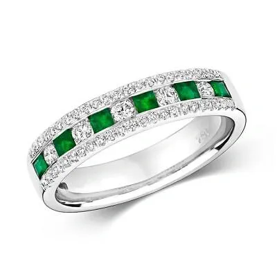 Pre-owned Emerald 0.31ct Diamant Ewigkeit  Ring Grössen J-q